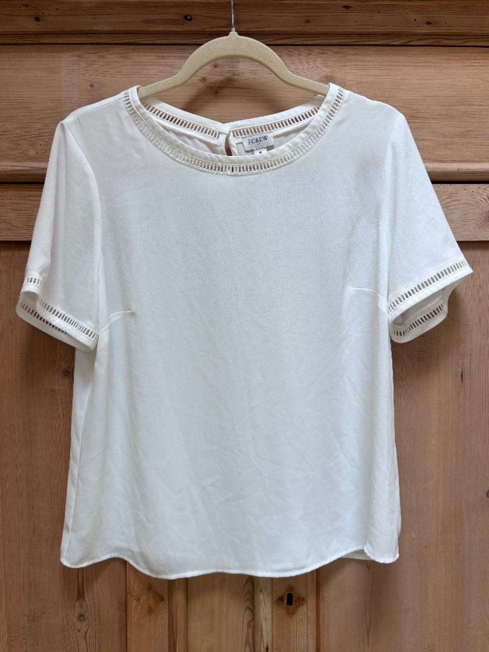 J Crew White Cream Short Sleeve Top Eyelet Ladder Lace Trim Size S